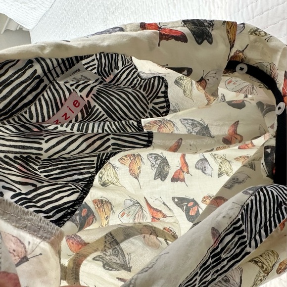 TIZZIE 100% COTTON 3/4 SLEEVE ROME SHIRT NEUTRAL BUTTERFLIES VOILE - Picture 11 of 14